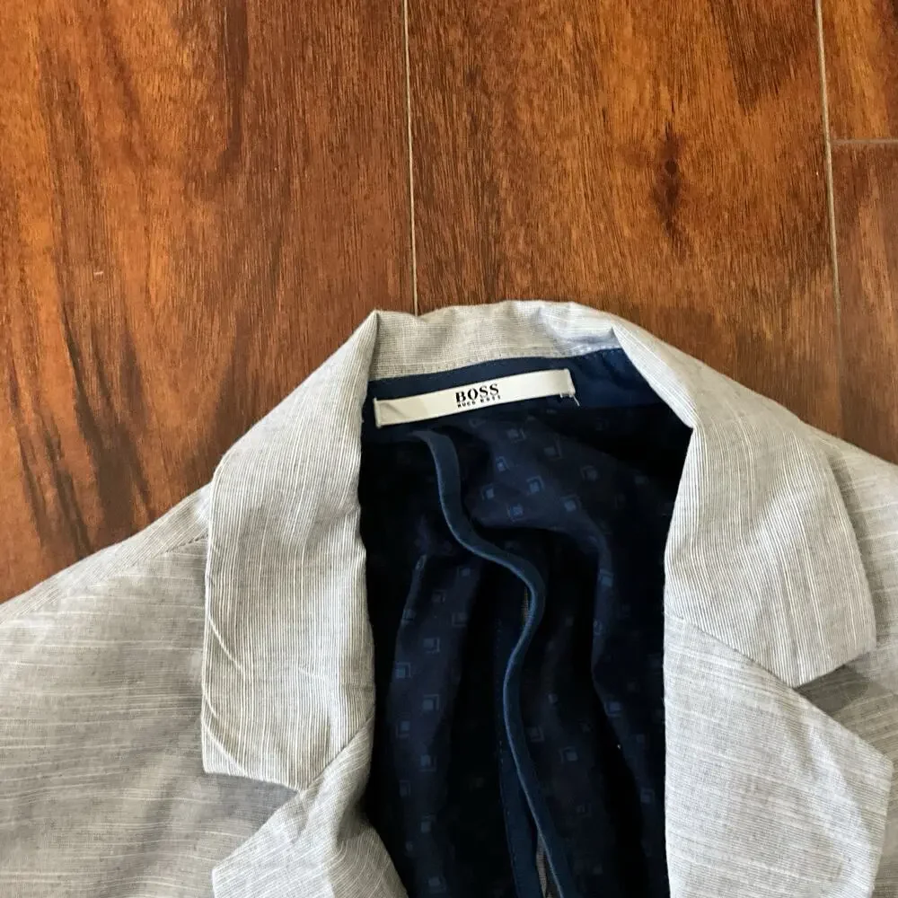 BOSS Boys Light Grey Linen Two Piece Suit Regular Fit Size 14S